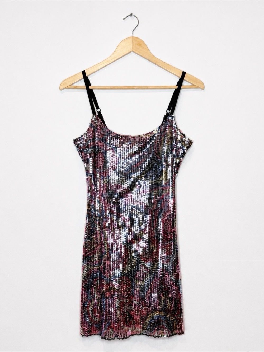 Y2K Wet Seal Iridescent Sequin Bodycon Mini Dress S Pink Purple Clubwear Disco